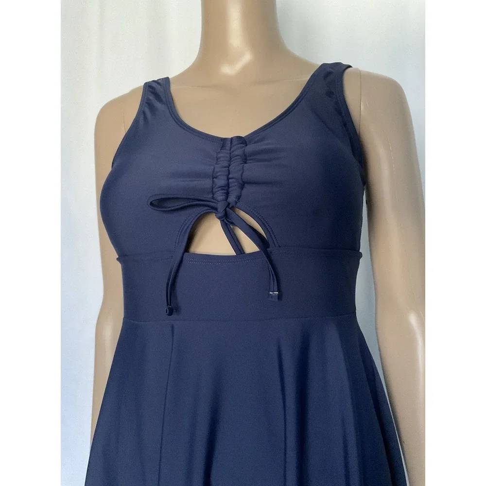 SHEKINI  Women's  One Piece Skirt  Swimsuit Swimdress‎ Size Small Deep Blue